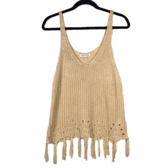 Woven Heart Tops - Large Woven Heart Sleeveless Boho Sweater Tassels